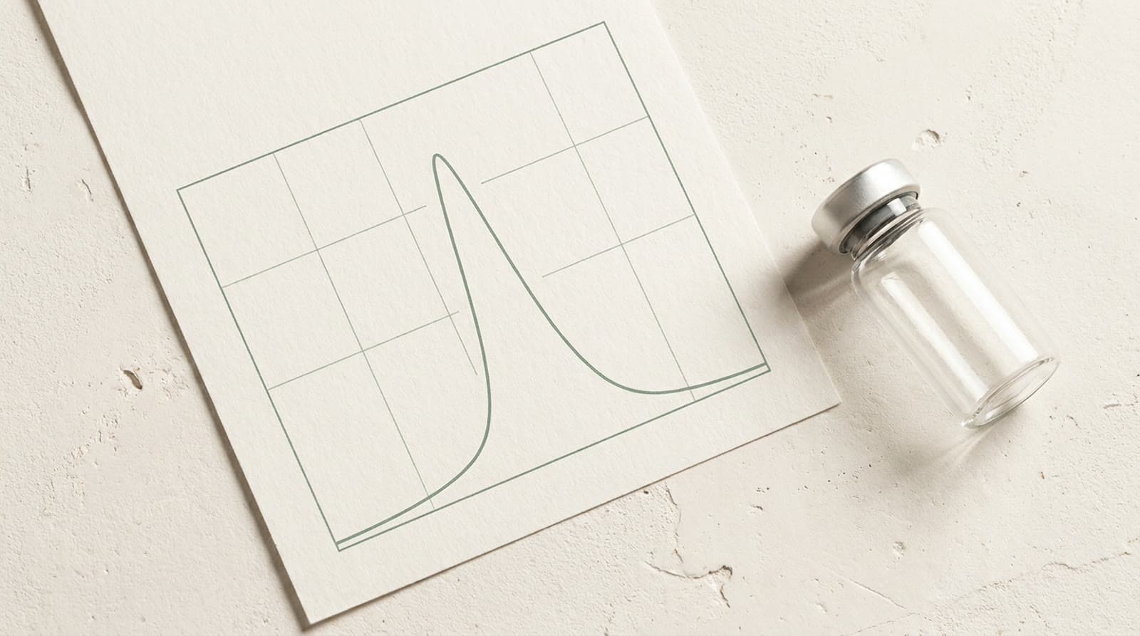 Analytical laboratory report beside a sealed glass vial in soft daylight